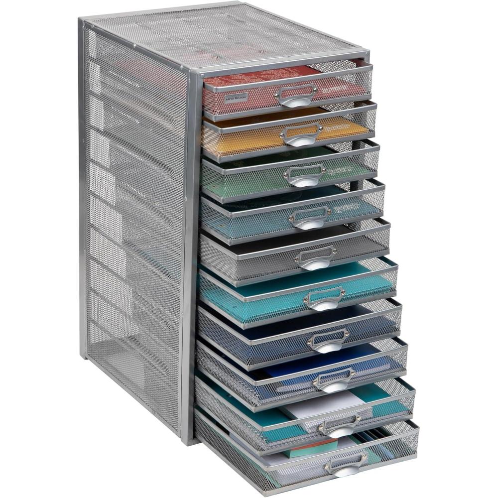 imageMind Reader File Storage Drawers Desk Organizer MultiPurpose Crafts Office Metal Mesh 279L x 356W x 279H cm SilverSilver 10 Drawer