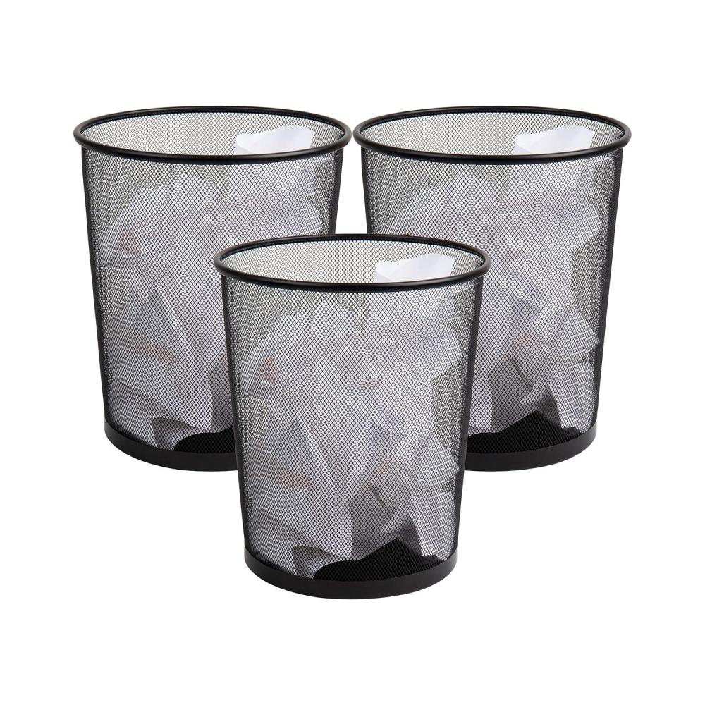 imageMind Reader Mesh Trash Can Set of 3 Waste Paper Basket Round Office Metal Mesh 115 L x 115 W x 1375 H Black