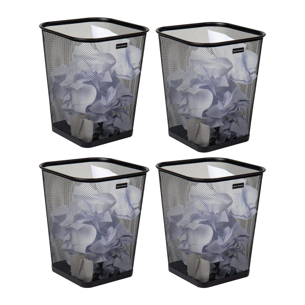 imageMind Reader Mesh Trash Can Waste Paper Basket Square Office Metal Mesh 975 L x 975 W x 1225 H Set of 4 BlackClassic Black