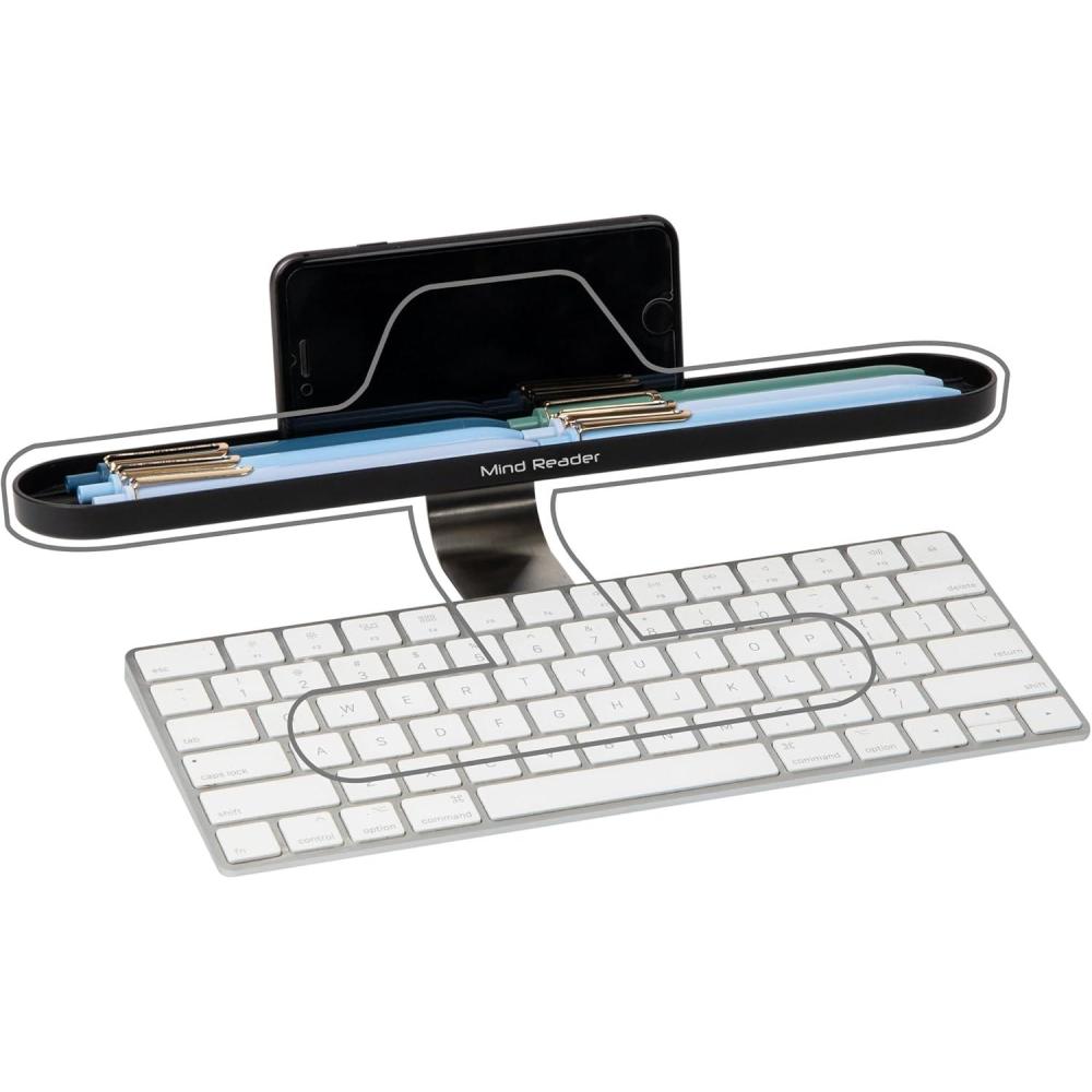 imageMind Reader Over Keyboard Shelf Desktop Organizer Phone Holder Storage Phone Holder Office 13L x 2W x 35H BlackAbove Desk Compartments