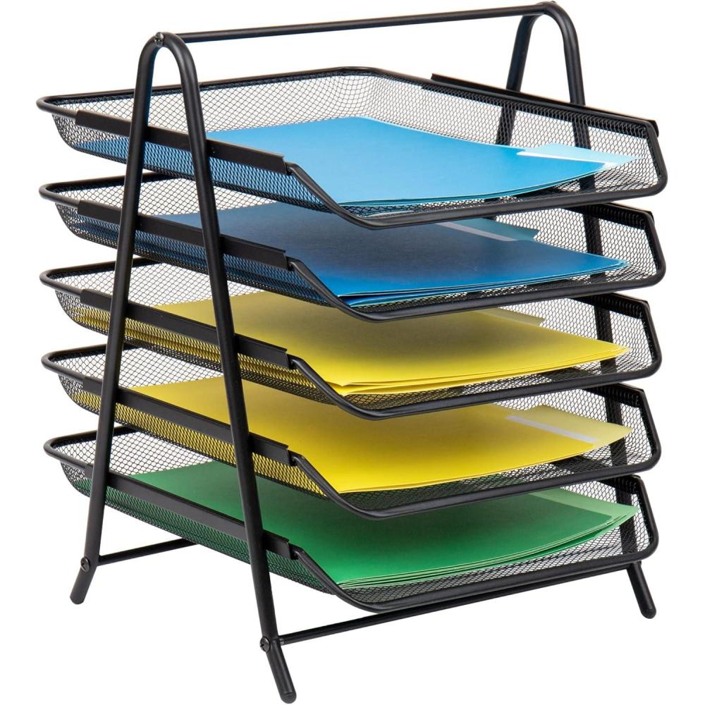 imageMind Reader Paper Tray and File Folder Set Desktop Organizer Storage Office Metal Mesh 1175L x 14W x 145H Black