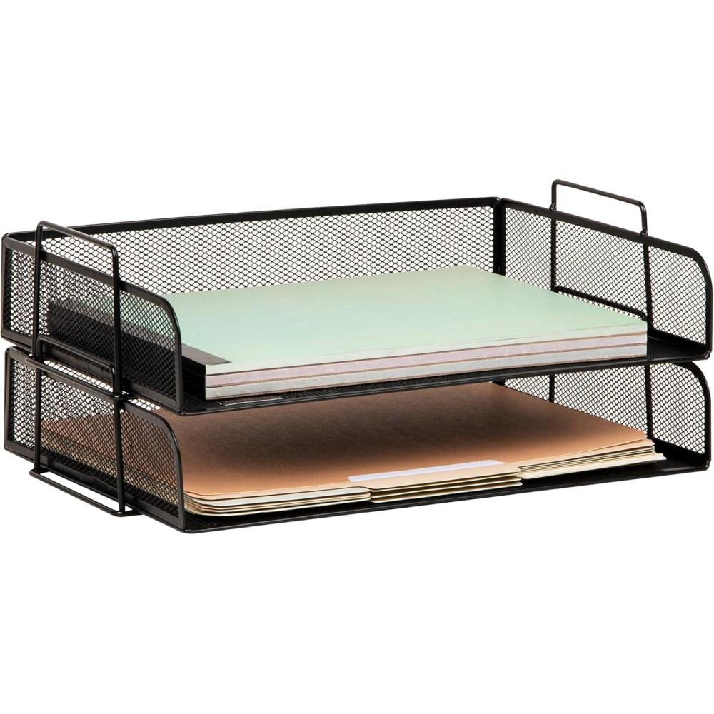 imageMind Reader Stackable Paper Tray Desktop Organizer File Storage Office Metal Mesh 2 Pcs BlackBlack