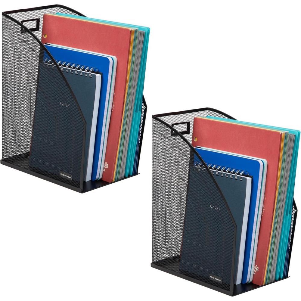 imageMind Reader Vertical File Organizers Desktop File Holders for Folders Magazines and Paperwork Workspace Organizer Metal Mesh Set of 2 BlackPack of 2