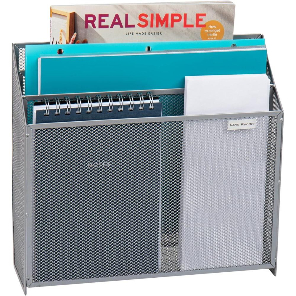 imageMind Reader Vertical File Storage Desktop Organizer Wall Mount Office Metal Mesh 125L x 375W x 115H BlackSilver
