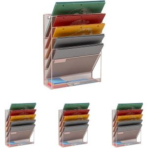 Mind Reader 5-Pocket Vertical File Storage, Desktop Organizer, Wall Mount, Office, Metal Mesh, Pink(Pink)