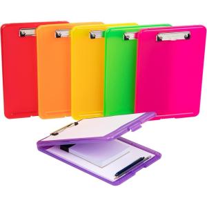 Mind Reader Clipboard with Storage and Calculator, Medical Clipboard, Nursing Clipboard, Plastic, 9.5″L x 15″W x 2.5″H, Black(Translucent Assorted)