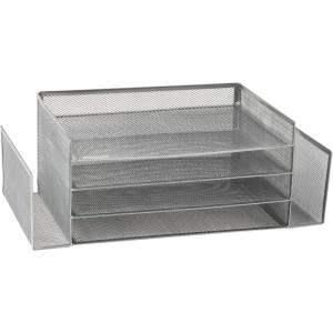 Mind Reader Desktop Organizer, File Storage, Paper Tray, Workspace, Office, Metal Mesh, 16.75″L x 9.15″W x 6″H, Silver(Silver)