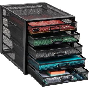 Mind Reader File Storage Drawers, Desk Organizer, Multi-Purpose, Crafts, Office, Metal Mesh, 27.9L x 35.6W x 27.9H cm, Silver(Black 5 Drawer)