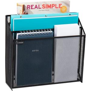 Mind Reader Vertical File Storage, Desktop Organizer, Wall Mount, Office, Metal Mesh, 12.5″L x 3.75″W x 11.5″H, Black(Black)
