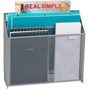 Mind Reader Vertical File Storage, Desktop Organizer, Wall Mount, Office, Metal Mesh, 12.5″L x 3.75″W x 11.5″H, Black(Silver)