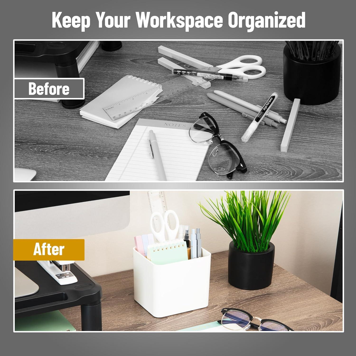 imageMind Reader 2Compartment Desktop Organizer Removable Wood Divider NonSlip Base Plastic and Wood White