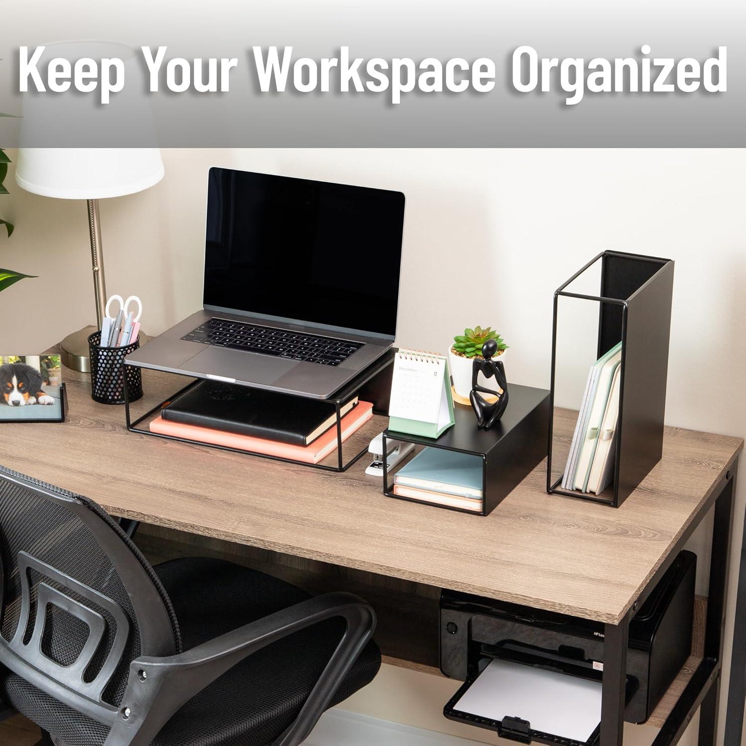 imageMind Reader 3 Piece Metal Desktop Riser Set for Monitor Laptop and Office Organization Set of 3 Black