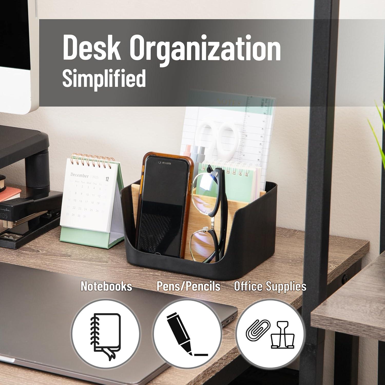 imageMind Reader 5Compartment Desktop Organizer Adjustable Caddy Plastic and Wood BlackBlack