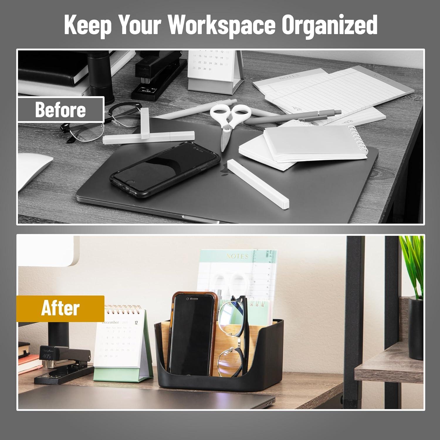 imageMind Reader 5Compartment Desktop Organizer Adjustable Caddy Plastic and Wood BlackBlack