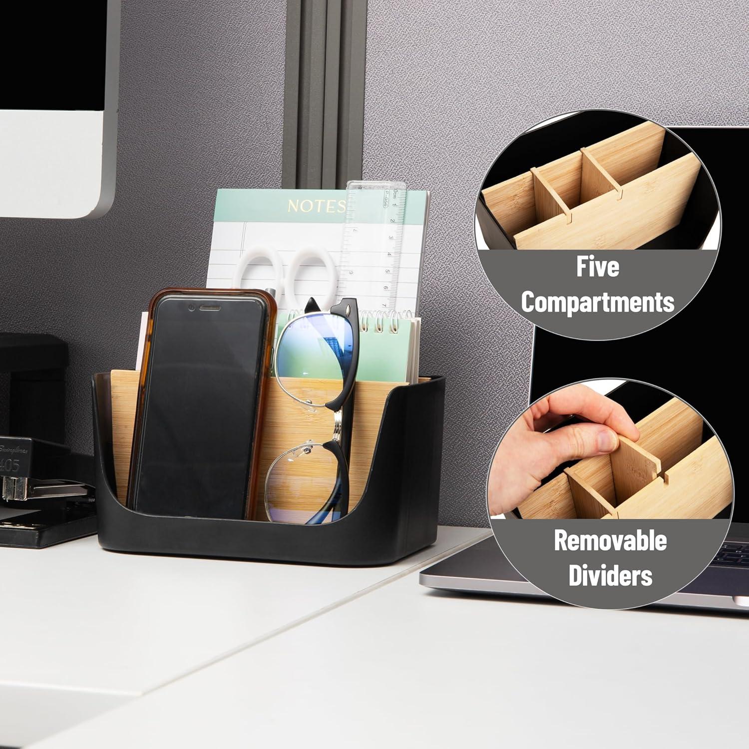 imageMind Reader 5Compartment Desktop Organizer Adjustable Caddy Plastic and Wood BlackBlack