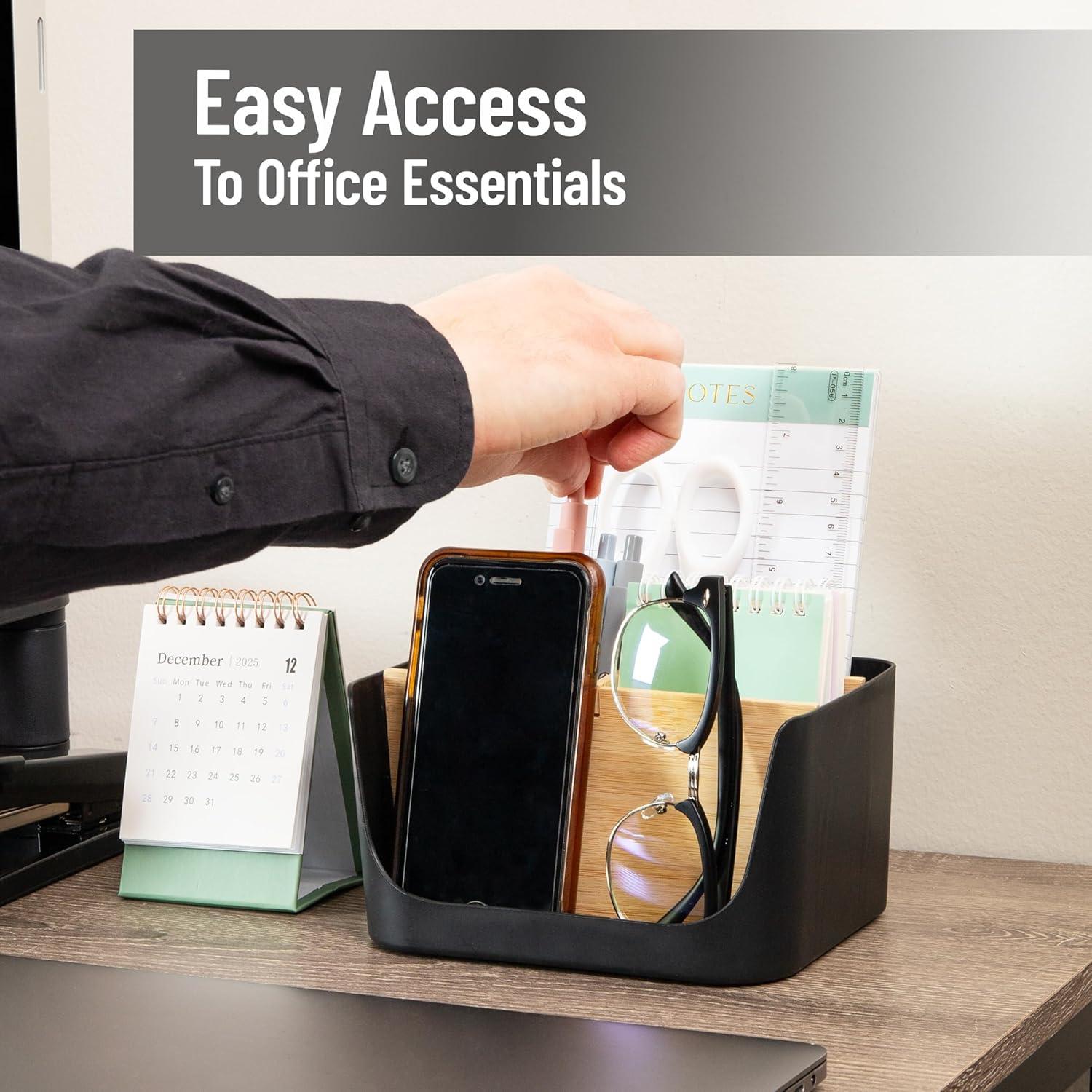 imageMind Reader 5Compartment Desktop Organizer Adjustable Caddy Plastic and Wood BlackBlack