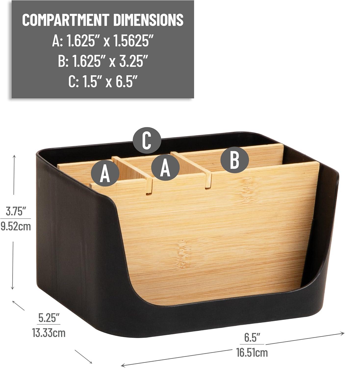 imageMind Reader 5Compartment Desktop Organizer Adjustable Caddy Plastic and Wood BlackBlack