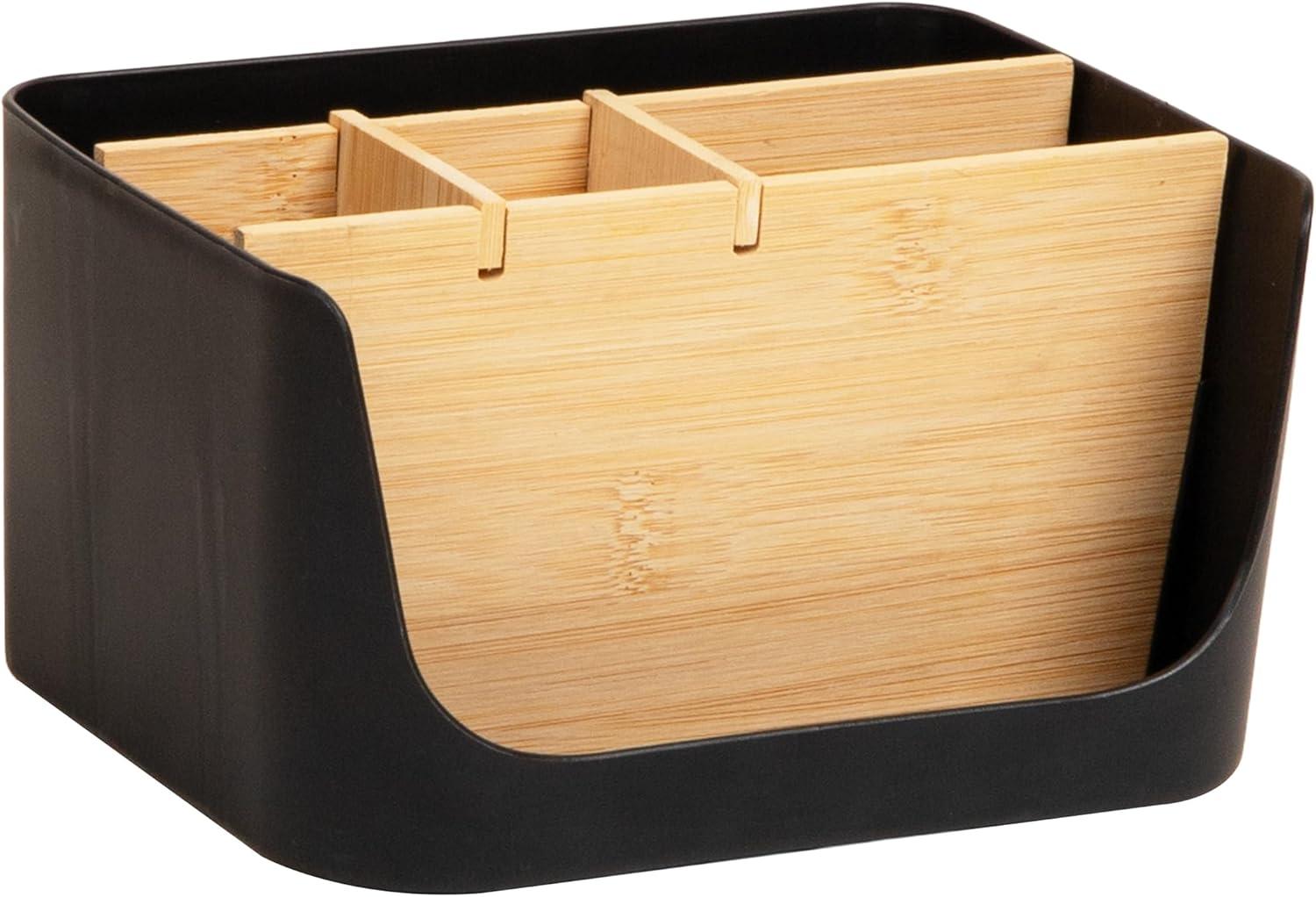 imageMind Reader 5Compartment Desktop Organizer Adjustable Caddy Plastic and Wood BlackBlack