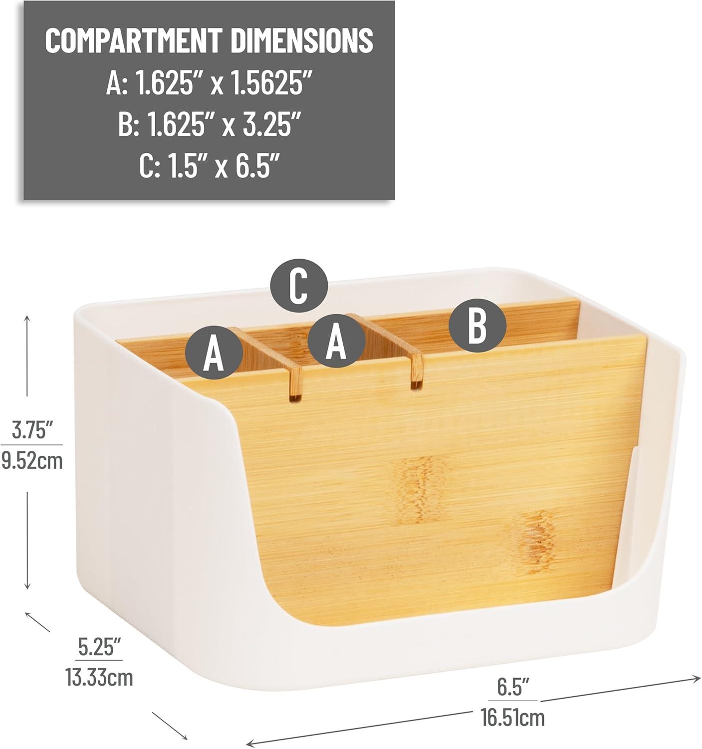 imageMind Reader 5Compartment Desktop Organizer Adjustable Caddy Plastic and Wood BlackWhite
