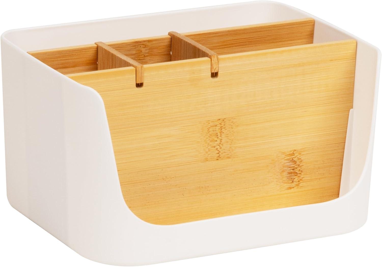 imageMind Reader 5Compartment Desktop Organizer Adjustable Caddy Plastic and Wood BlackWhite