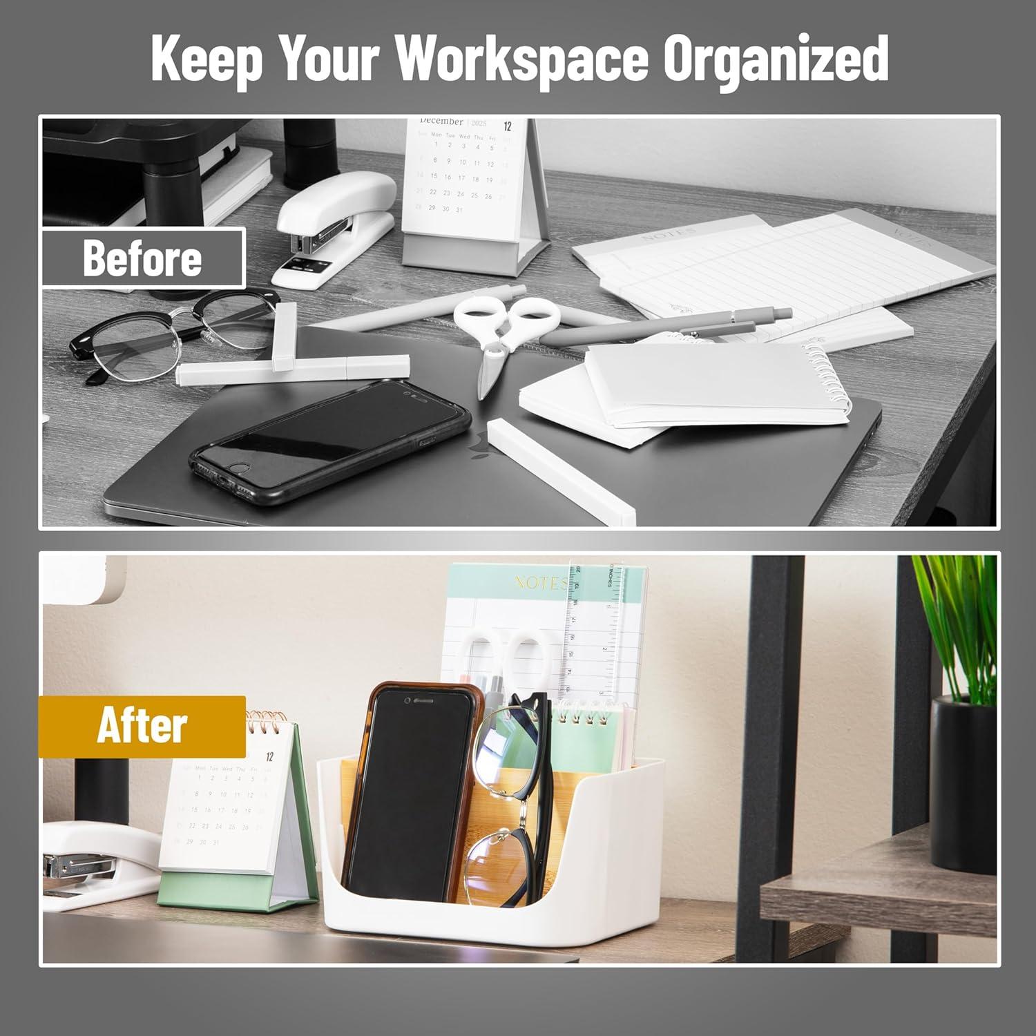 imageMind Reader 5Compartment Desktop Organizer Adjustable Caddy Plastic and Wood BlackWhite