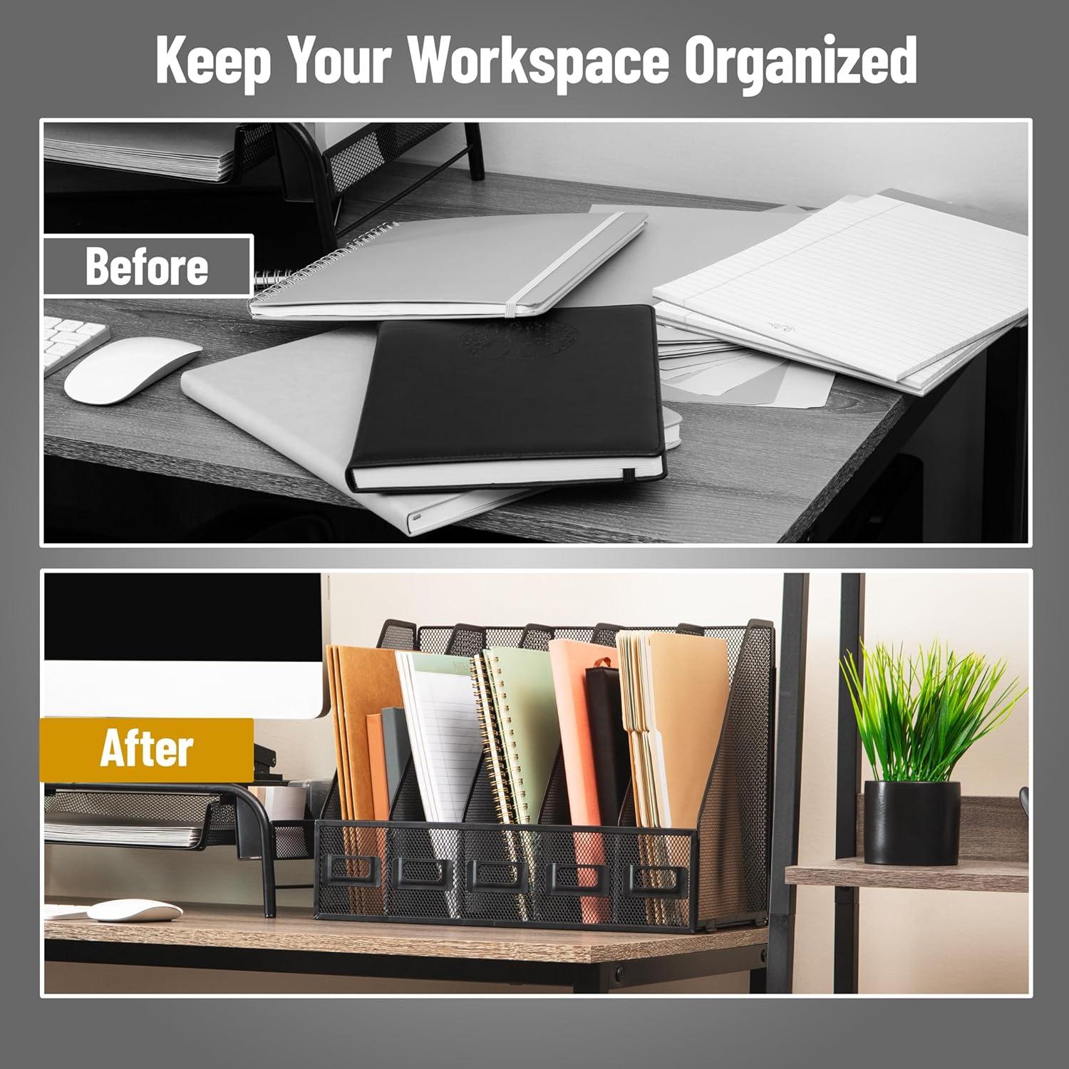 imageMind Reader 5Compartment Vertical File Organizer Desktop Paper Sorter Office Metal Mesh Black