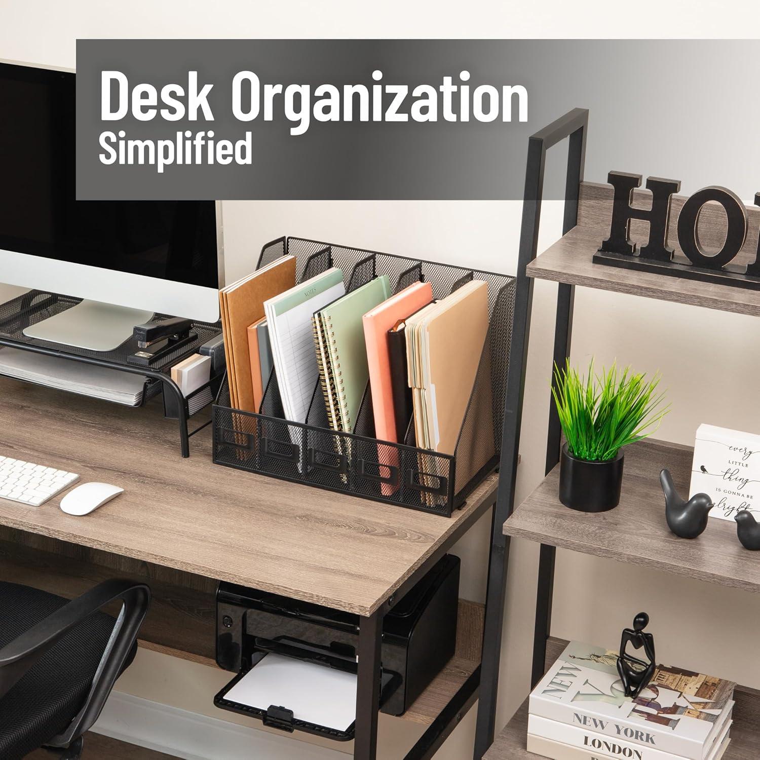 imageMind Reader 5Compartment Vertical File Organizer Desktop Paper Sorter Office Metal Mesh Black
