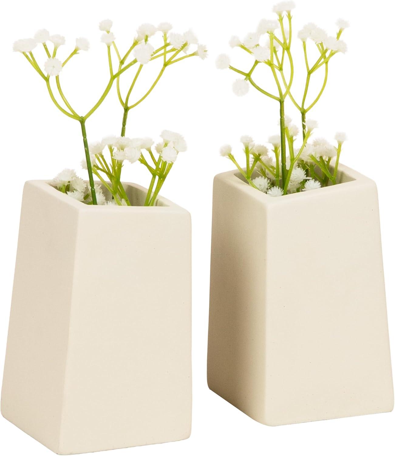imageMind Reader Cement Planter Bookends Desk Decor and Indoor Plants Set of 2 White