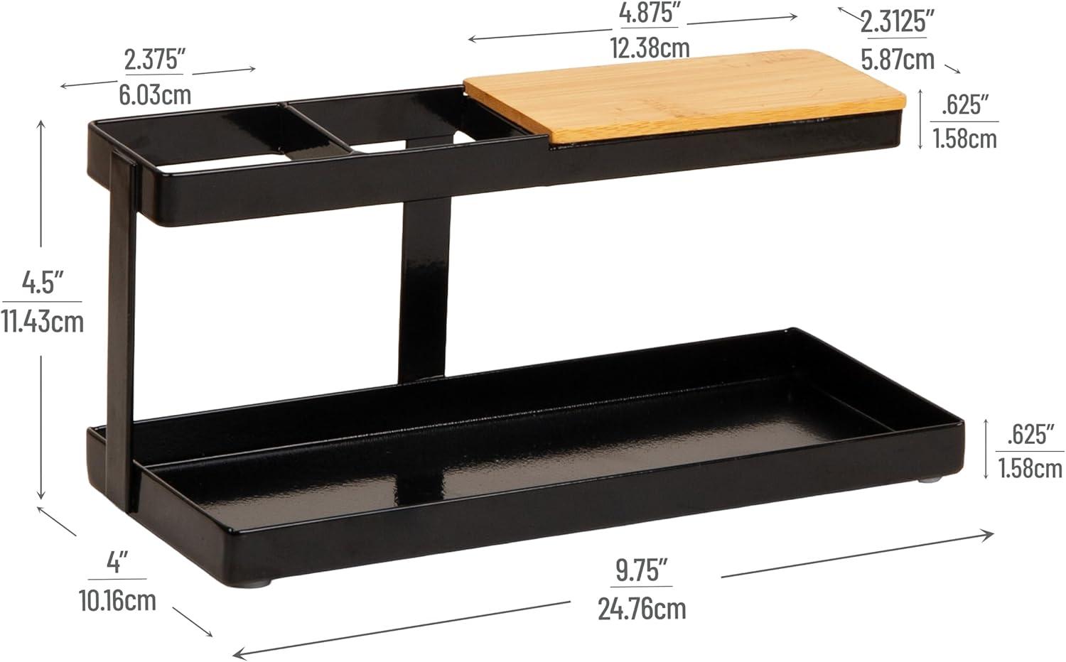 imageMind Reader Desktop Organizer Steel and Wood Desktop Dock Catchall Tray for Phone Wallet Watch Keys BlackBlack