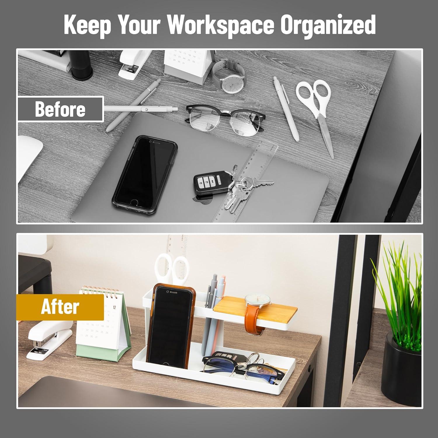 imageMind Reader Desktop Organizer Steel and Wood Desktop Dock Catchall Tray for Phone Wallet Watch Keys BlackWhite