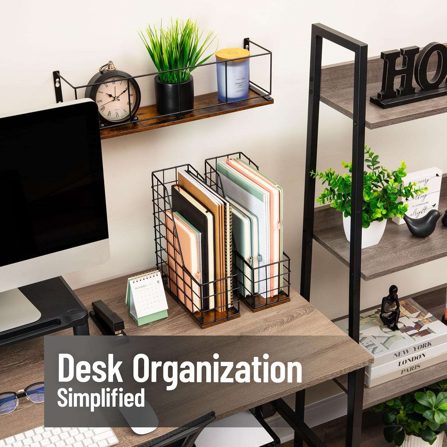 imageMind Reader Desktop Shelf for Office Organization and Display Mounting Hardware Included Metal and Wood Brown4 x 98 x 118