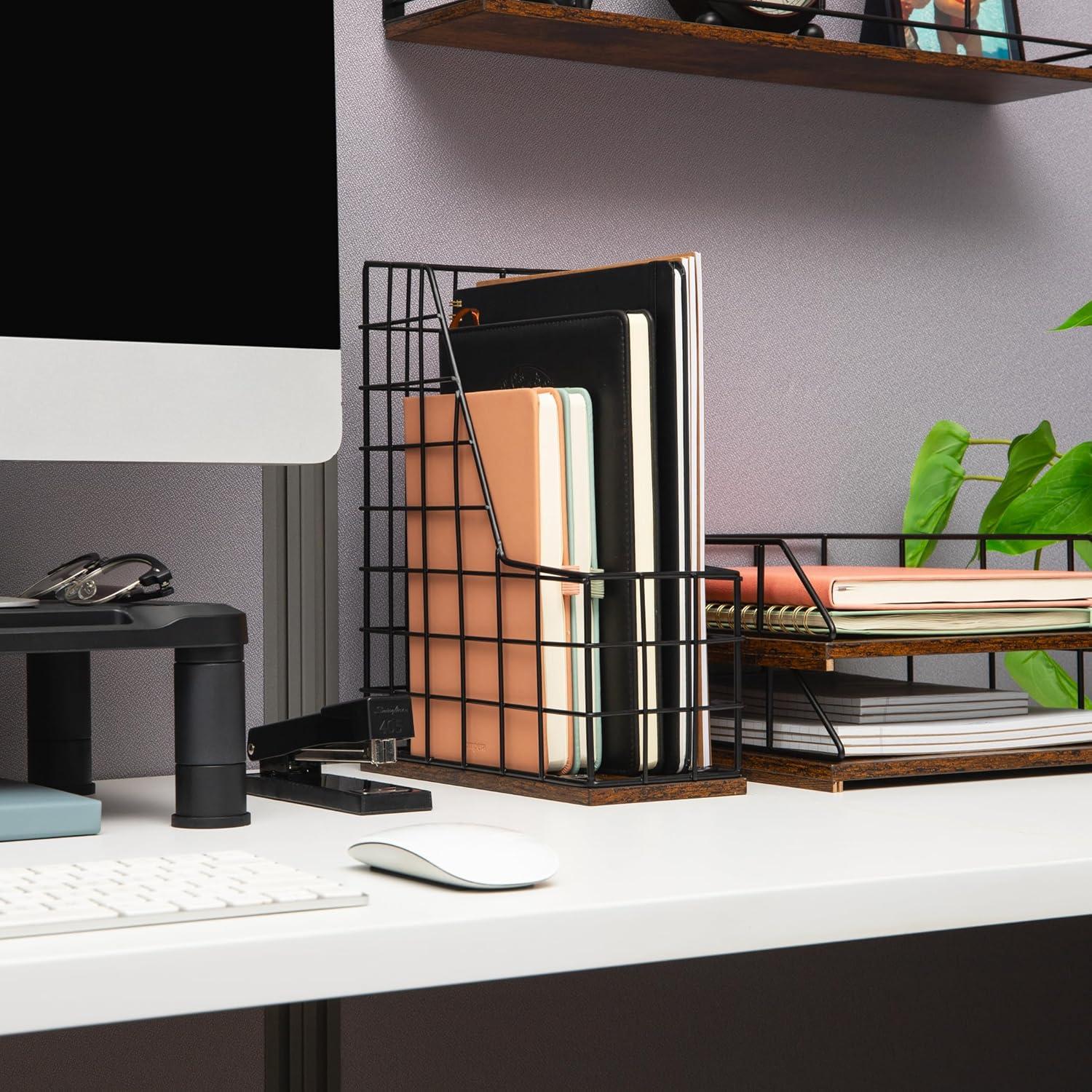 imageMind Reader Desktop Shelf for Office Organization and Display Mounting Hardware Included Metal and Wood Brown4 x 98 x 118