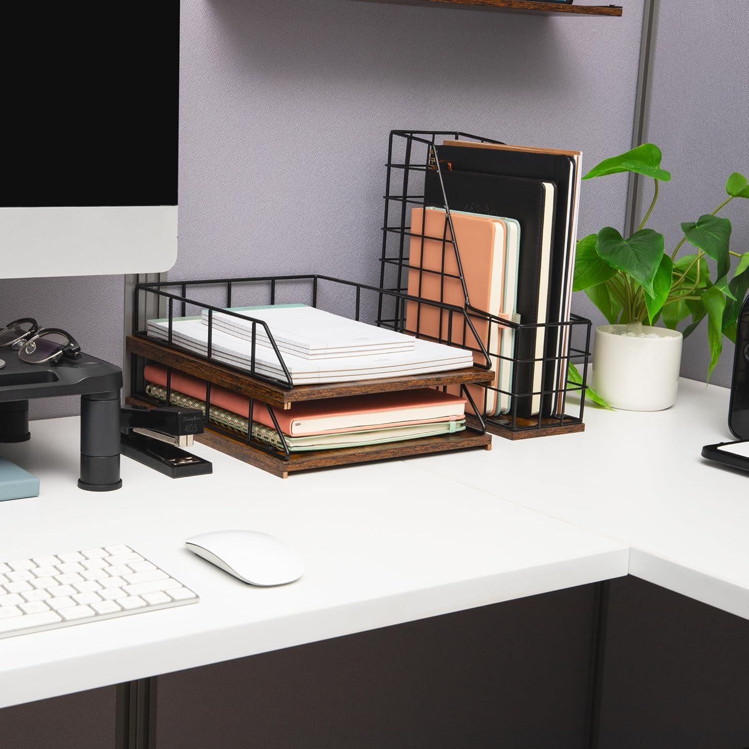 imageMind Reader Desktop Shelf for Office Organization and Display Mounting Hardware Included Metal and Wood Brown98 x 122 x 54