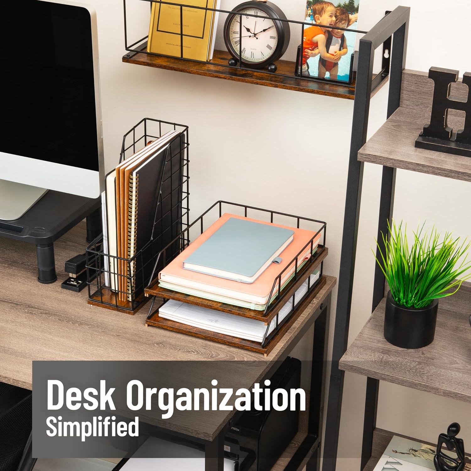 imageMind Reader Desktop Shelf for Office Organization and Display Mounting Hardware Included Metal and Wood Brown98 x 122 x 54
