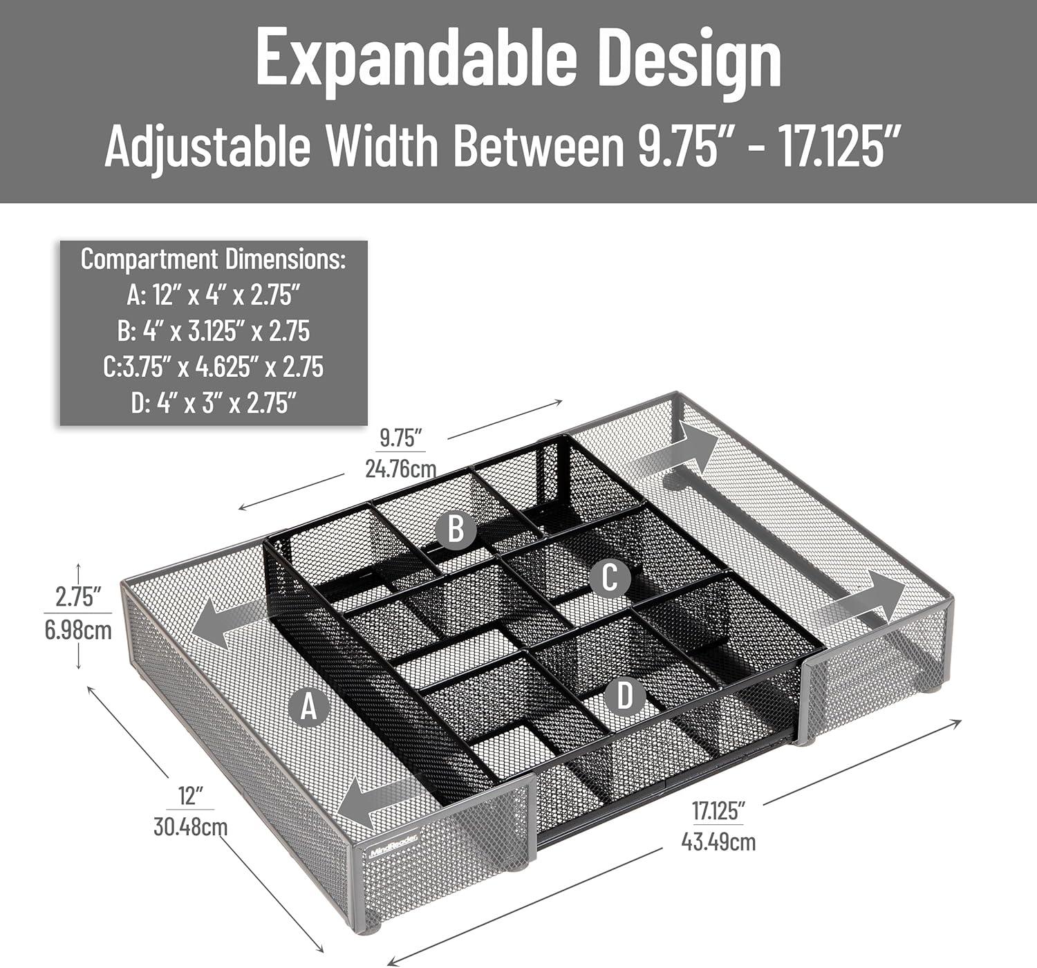 imageMind Reader Expandable Mesh Desk Drawer Organizer Adjustable from 925 to 17125 Office Supply Storage Tray Makeup Organizer BlackBlack Expandable