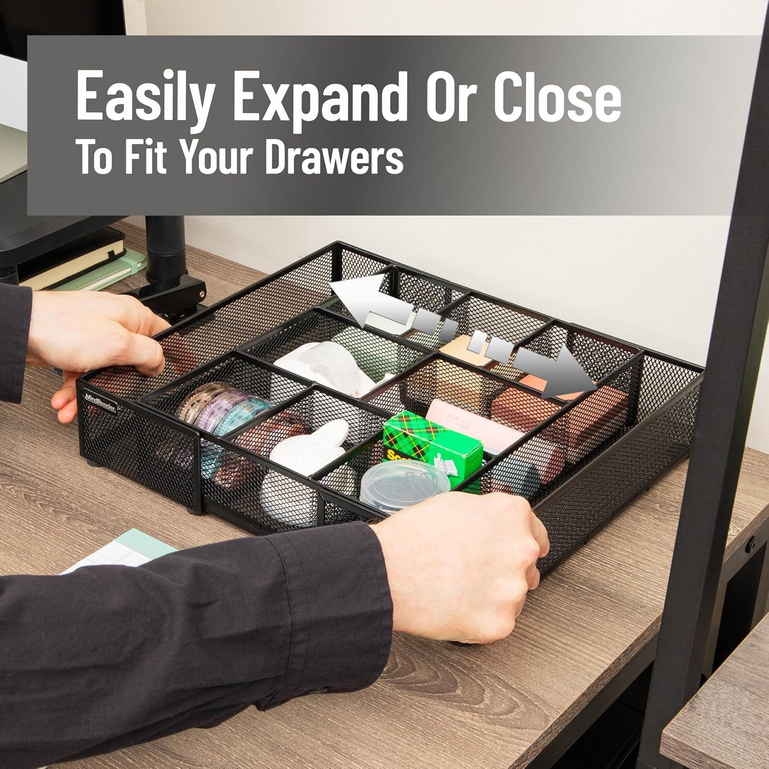 imageMind Reader Expandable Mesh Desk Drawer Organizer Adjustable from 925 to 17125 Office Supply Storage Tray Makeup Organizer BlackBlack Expandable