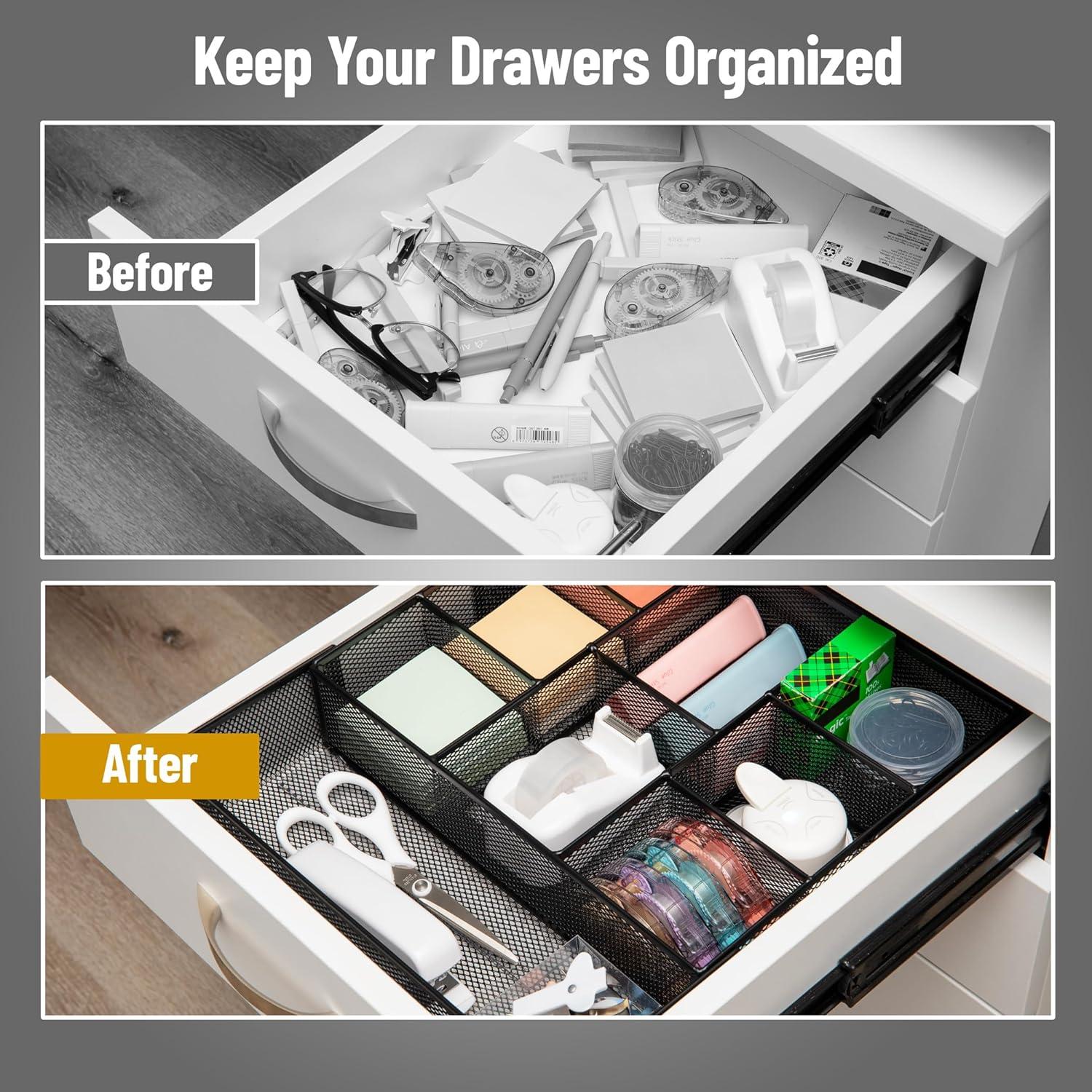 imageMind Reader Expandable Mesh Desk Drawer Organizer Adjustable from 925 to 17125 Office Supply Storage Tray Makeup Organizer BlackBlack Expandable