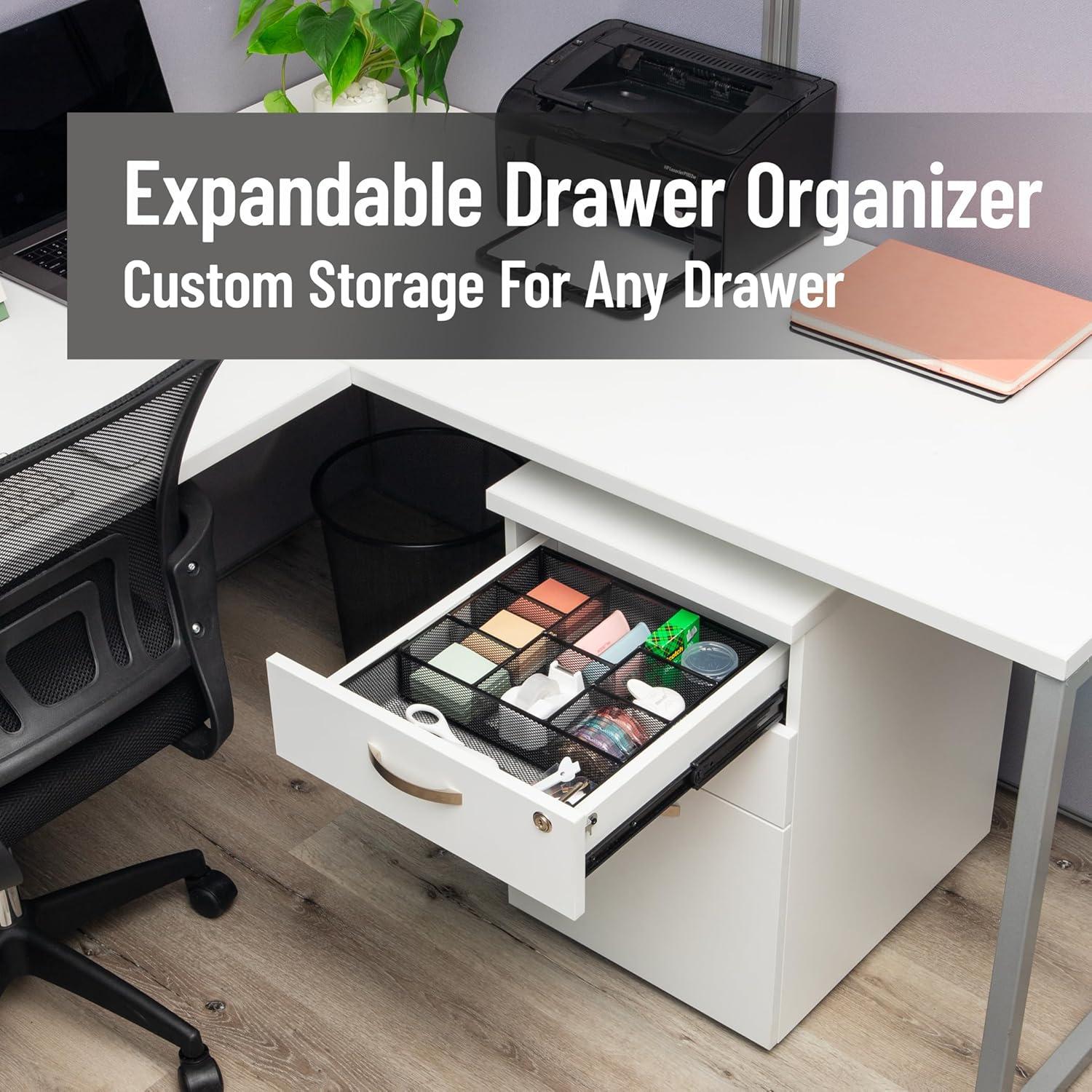 imageMind Reader Expandable Mesh Desk Drawer Organizer Adjustable from 925 to 17125 Office Supply Storage Tray Makeup Organizer BlackBlack Expandable