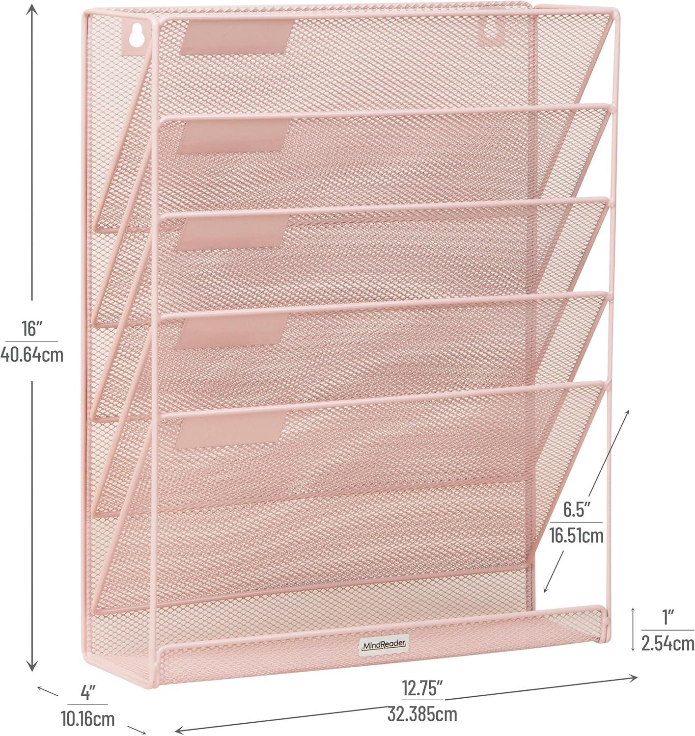 imageMind Reader Metal Wire Desktop Organizer Vertical File Holder Hooks and Storage Tray Wall Mount or Desktop Metal BlackPink