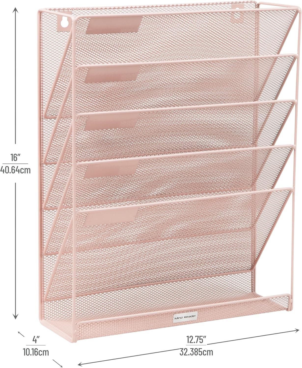 imageMind Reader Metal Wire Desktop Organizer Vertical File Holder Hooks and Storage Tray Wall Mount or Desktop Metal BlackPink