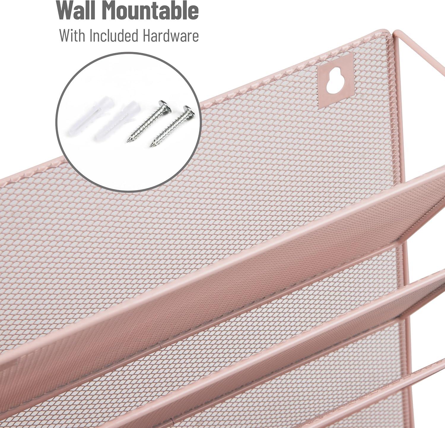 imageMind Reader Metal Wire Desktop Organizer Vertical File Holder Hooks and Storage Tray Wall Mount or Desktop Metal BlackPink