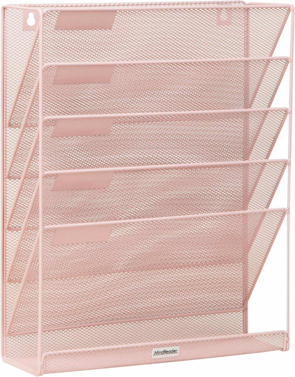 imageMind Reader Metal Wire Desktop Organizer Vertical File Holder Hooks and Storage Tray Wall Mount or Desktop Metal BlackPink