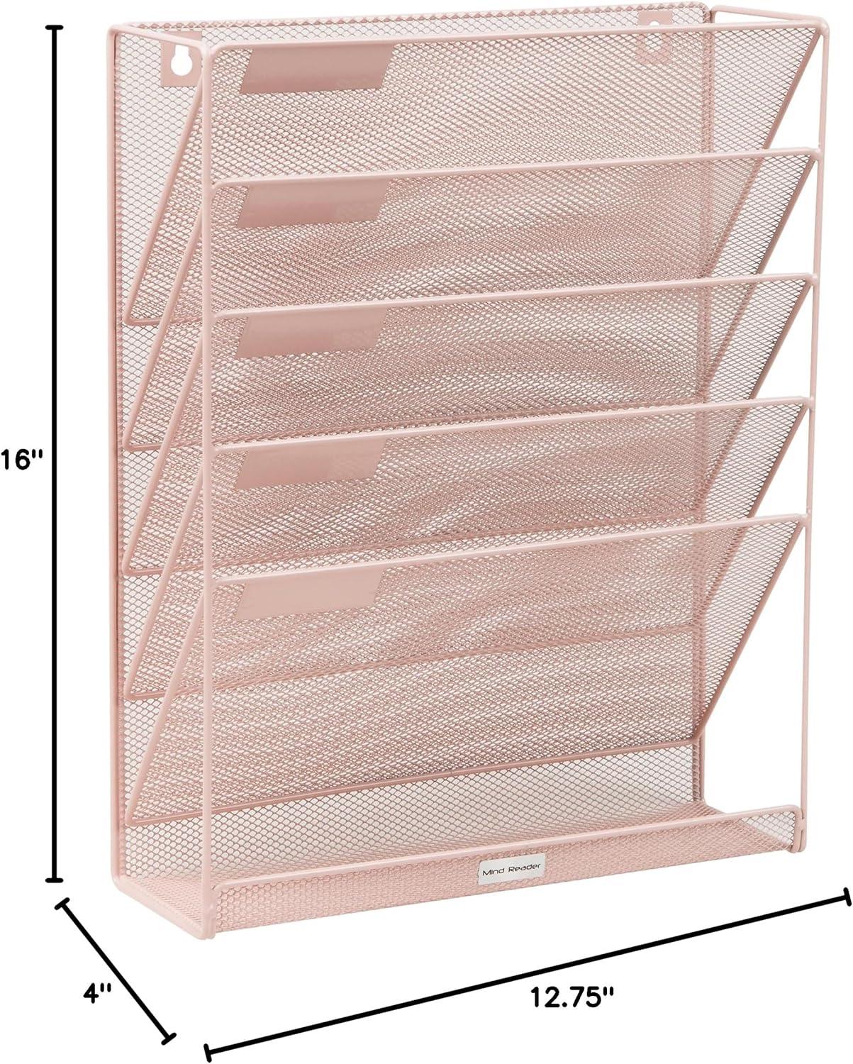 imageMind Reader Metal Wire Desktop Organizer Vertical File Holder Hooks and Storage Tray Wall Mount or Desktop Metal BlackPink
