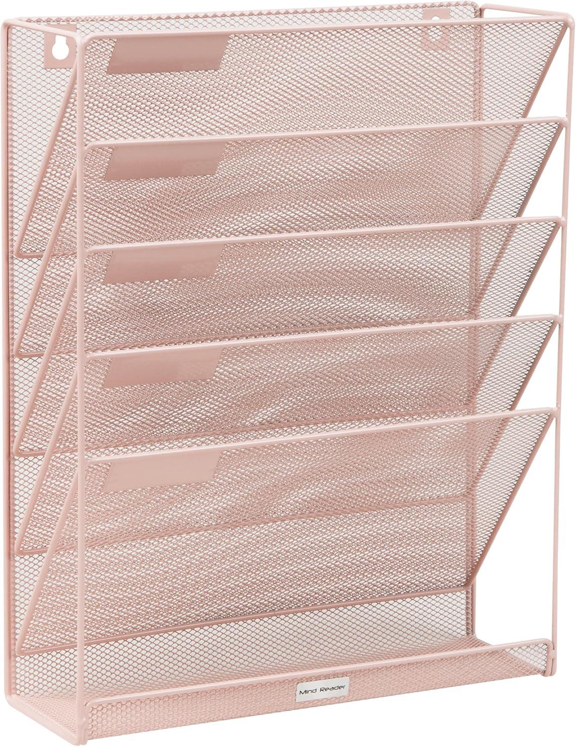 imageMind Reader Metal Wire Desktop Organizer Vertical File Holder Hooks and Storage Tray Wall Mount or Desktop Metal BlackPink