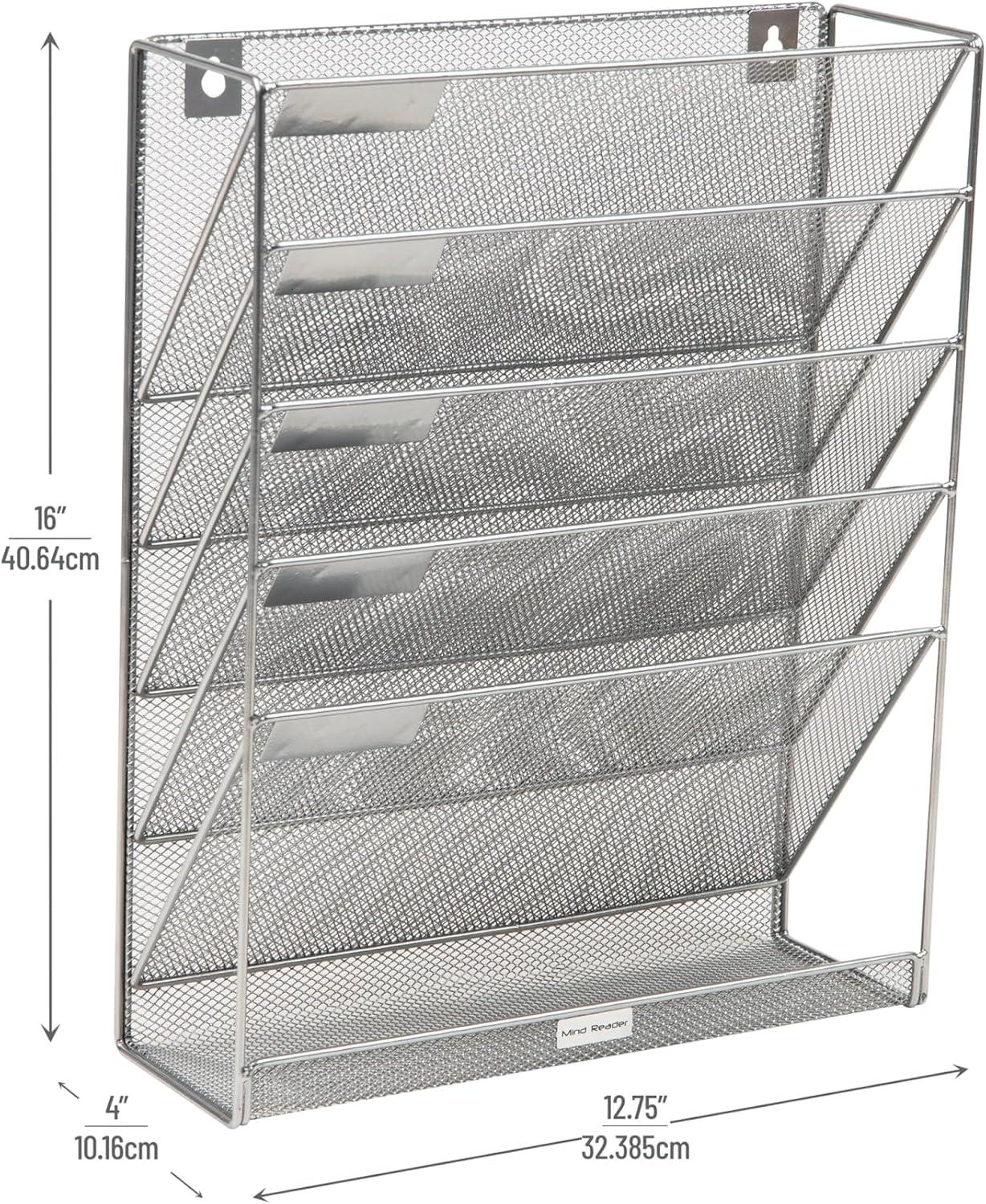 imageMind Reader Metal Wire Desktop Organizer Vertical File Holder Hooks and Storage Tray Wall Mount or Desktop Metal BlackSilver