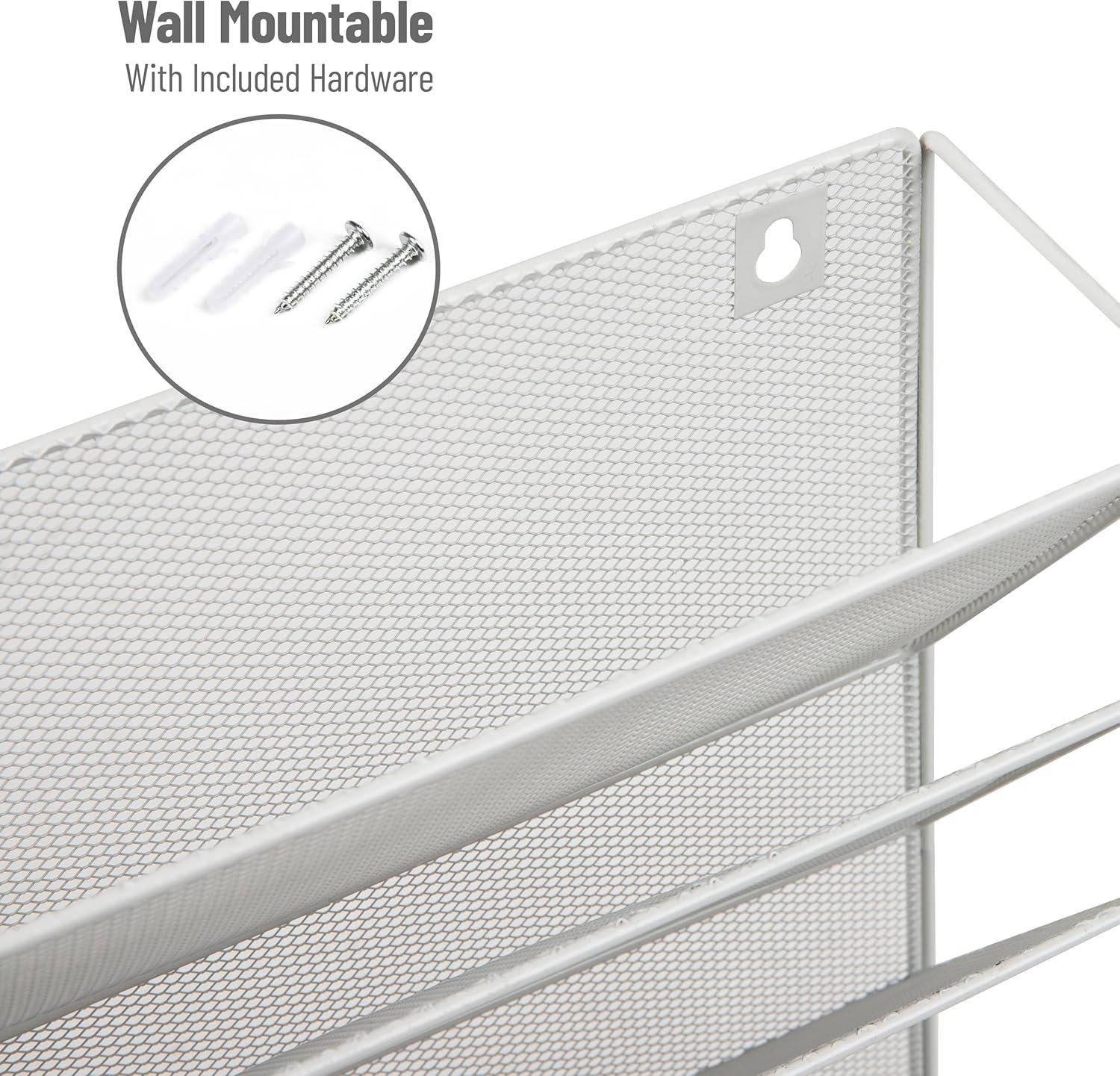 imageMind Reader Metal Wire Desktop Organizer Vertical File Holder Hooks and Storage Tray Wall Mount or Desktop Metal BlackWhite