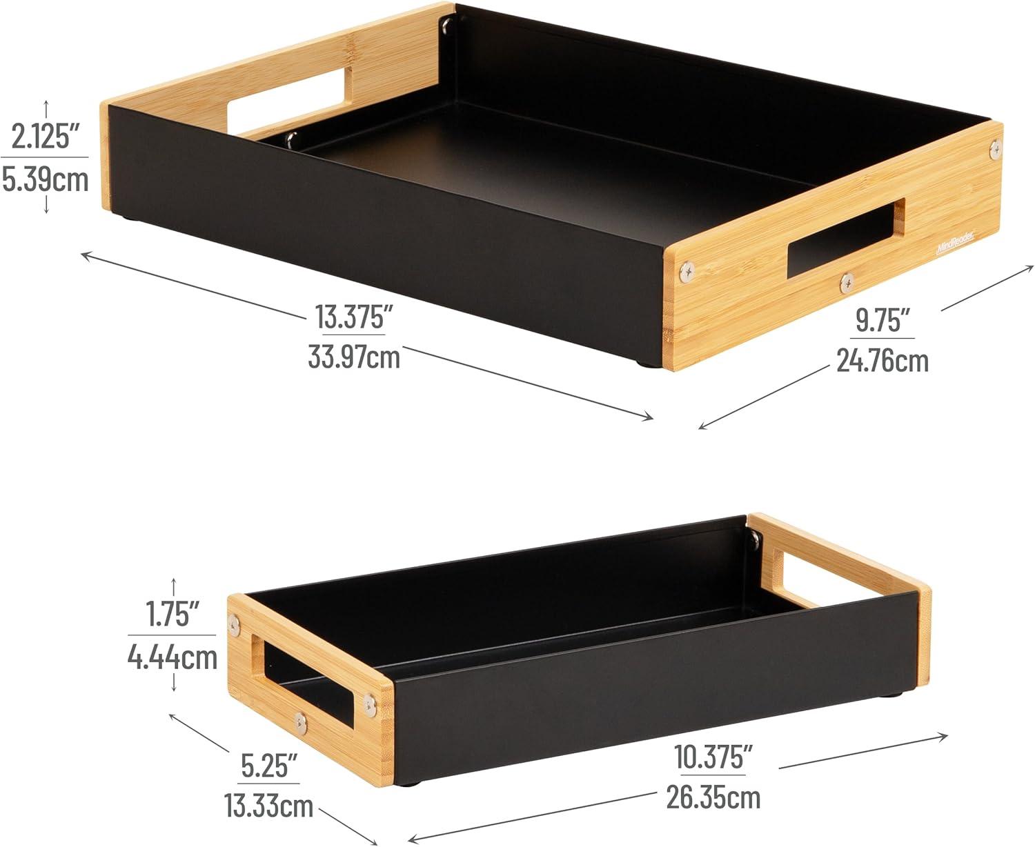 imageMind Reader Metal and Wood Tiered Desktop Organizer Trays with Cutout Handles Stackable Office Storage Office Entryway Coffee Station and Home Organization Metal and Wood Set of 2 WhiteBlack
