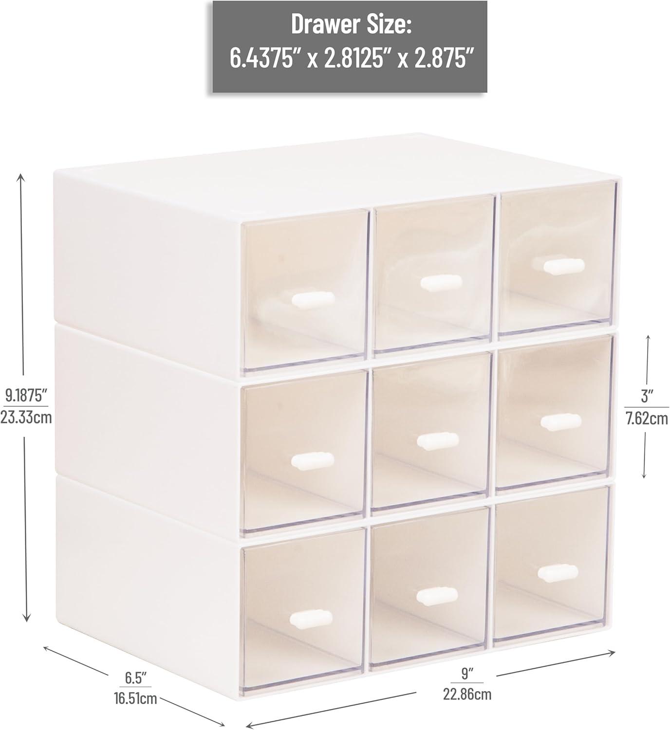 imageMind Reader Modular Craft Organizer 9 Clear Drawer Desktop Storage Stackable Interlocking Units for Art Supplies Office and Hobby Storage Plastic Set of 3 White