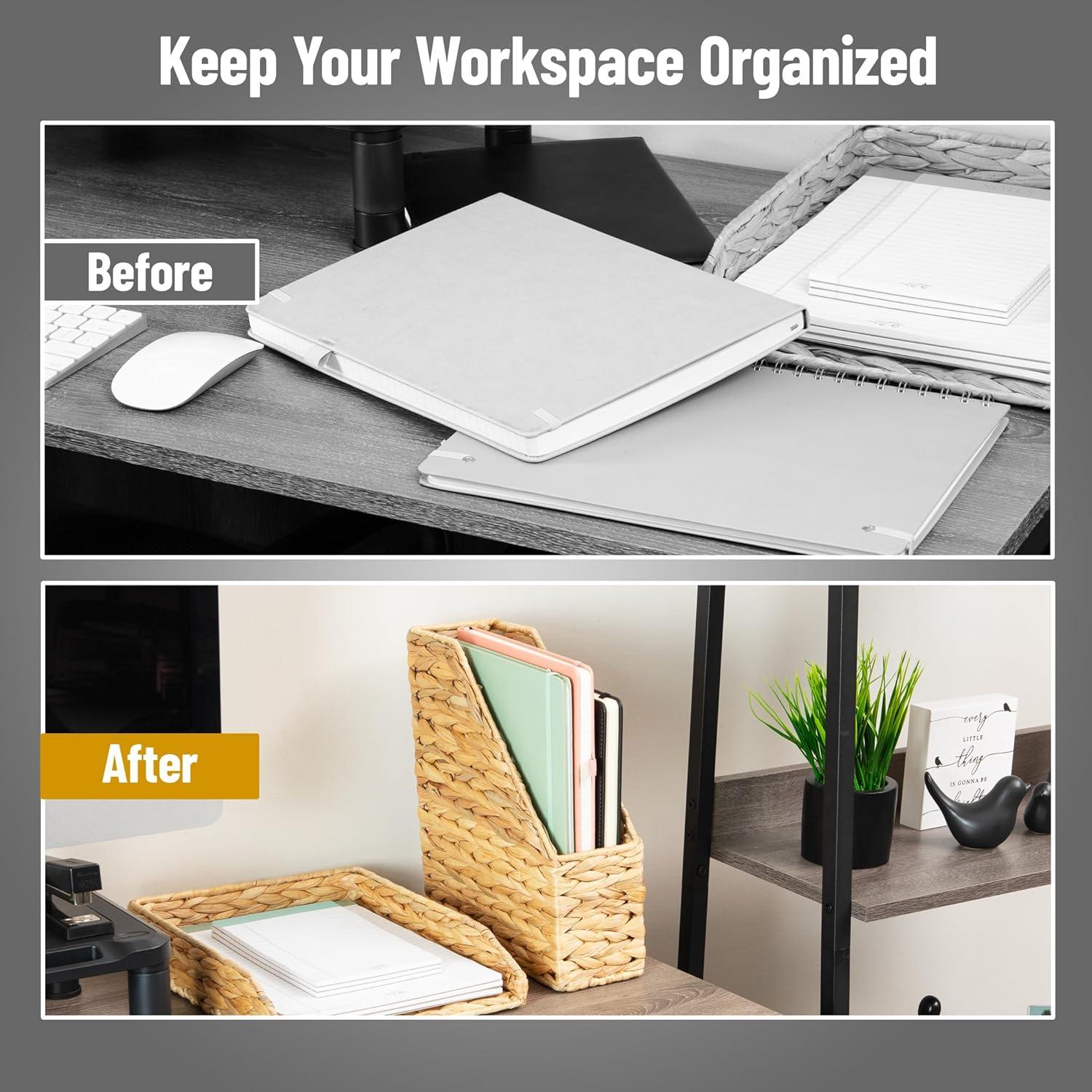 imageMind Reader Rattan Vertical File Organizer with Iron Frame Desktop Organizer Holds Letter Size Documents Brown39 x 98 x 118