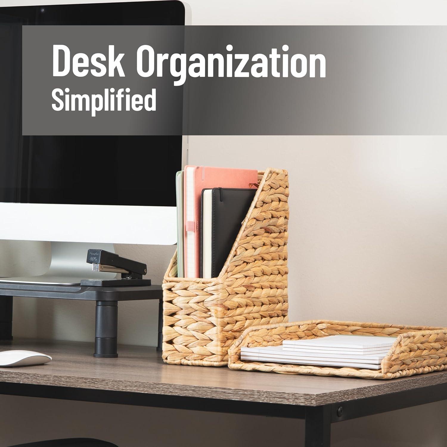 imageMind Reader Rattan Vertical File Organizer with Iron Frame Desktop Organizer Holds Letter Size Documents Brown39 x 98 x 118
